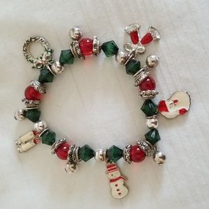 Silver Christmas Bead Charm Bracelet Snowman Santa Candle Wreath Bells